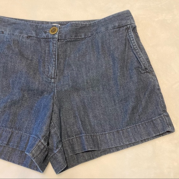 Ann Taylor LOFT Flat Front Dark Denim Jean Shorts 4 - Picture 7 of 14